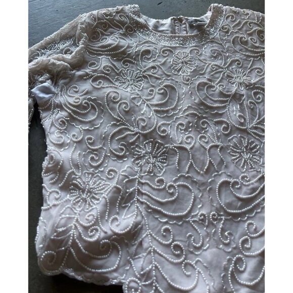 Vintage Draper’s & Damon’s Beaded Sparkly Women’s Top Sz 20 Pink Cream - Picture 11 of 14